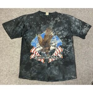 Vintage Black Eagle Born in the USA Thunder T Shirt Mens Large Jungle Print Y2K